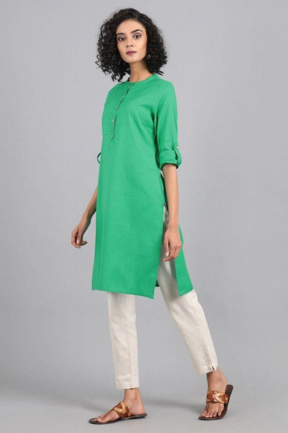 Mint Green Mandarin Neck Solid kurta - wforwoman