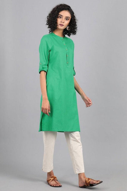 Mint Green Mandarin Neck Solid kurta - wforwoman