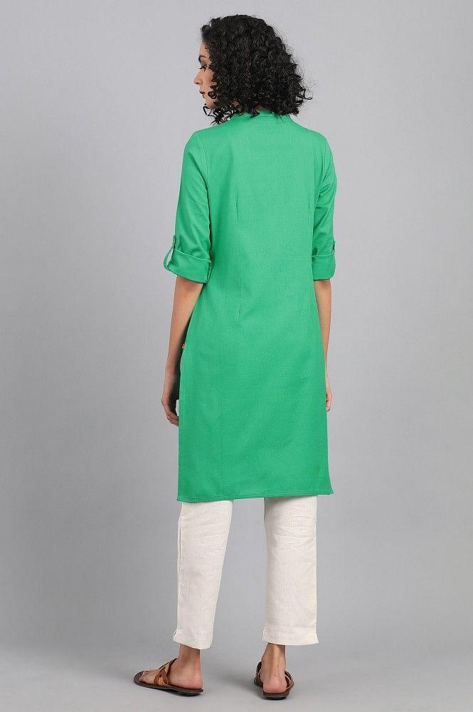 Mint Green Mandarin Neck Solid kurta - wforwoman