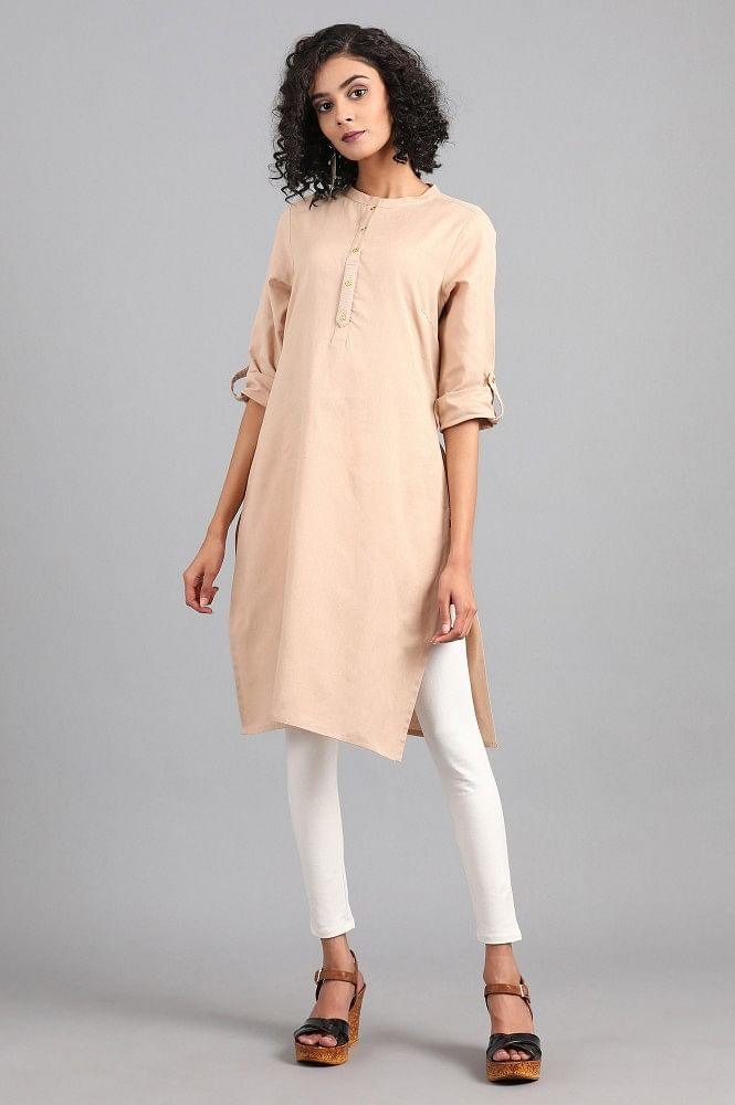 Grey Mandarin Neck Solid kurta - wforwoman