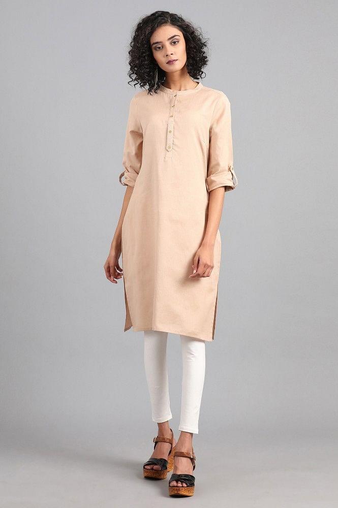 Grey Mandarin Neck Solid kurta - wforwoman