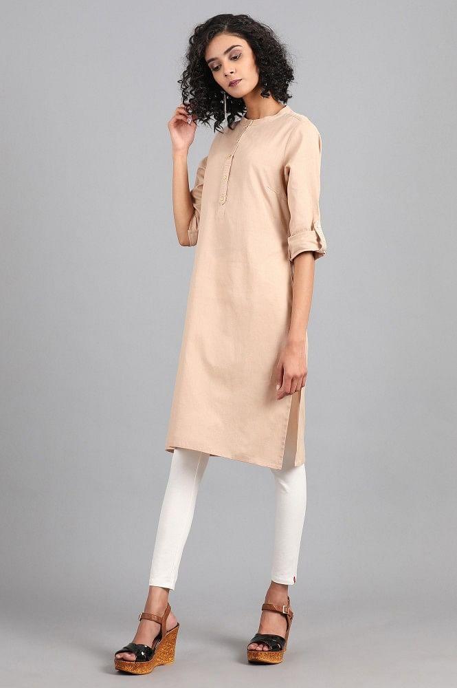 Grey Mandarin Neck Solid kurta - wforwoman