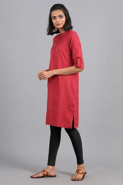 Maroon Mandarin Neck Solid kurta - wforwoman