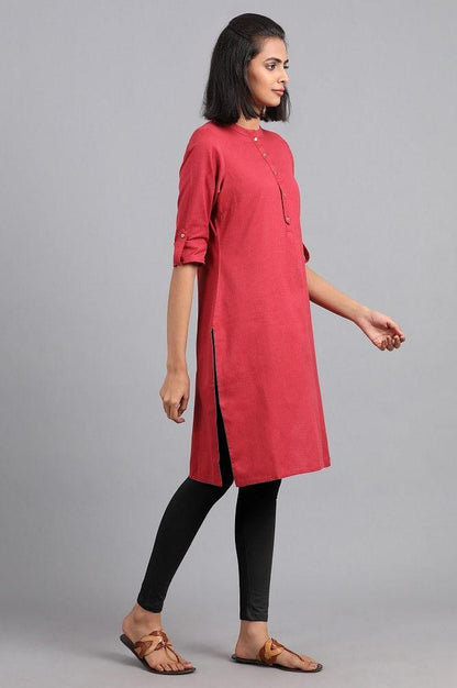 Maroon Mandarin Neck Solid kurta - wforwoman