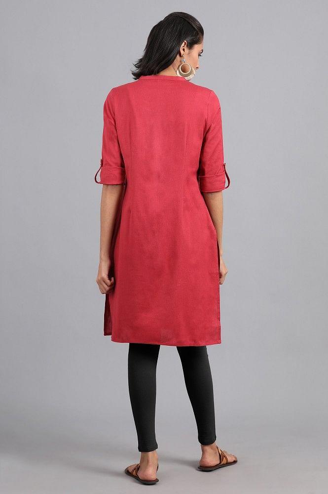 Maroon Mandarin Neck Solid kurta - wforwoman