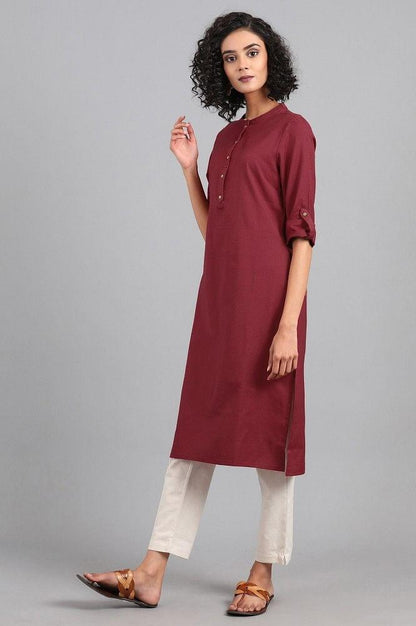 Red Mandarin Neck Solid kurta - wforwoman