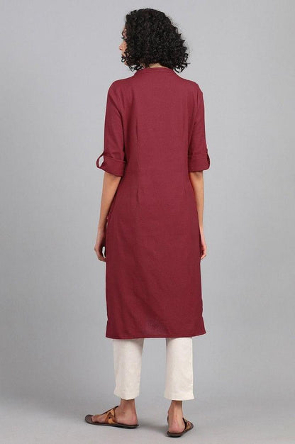 Red Mandarin Neck Solid kurta - wforwoman