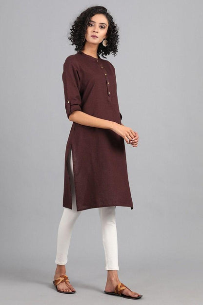 Brown Mandarin Neck Solid kurta - wforwoman