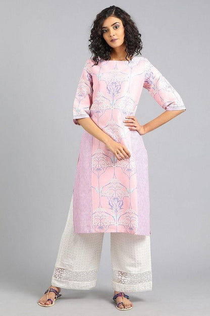 Pink Round Neck Printed kurta - wforwoman