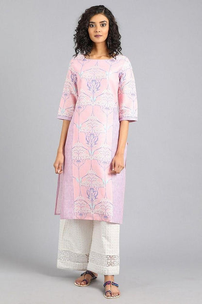 Pink Round Neck Printed kurta - wforwoman