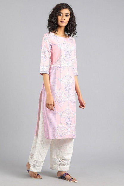 Pink Round Neck Printed kurta - wforwoman