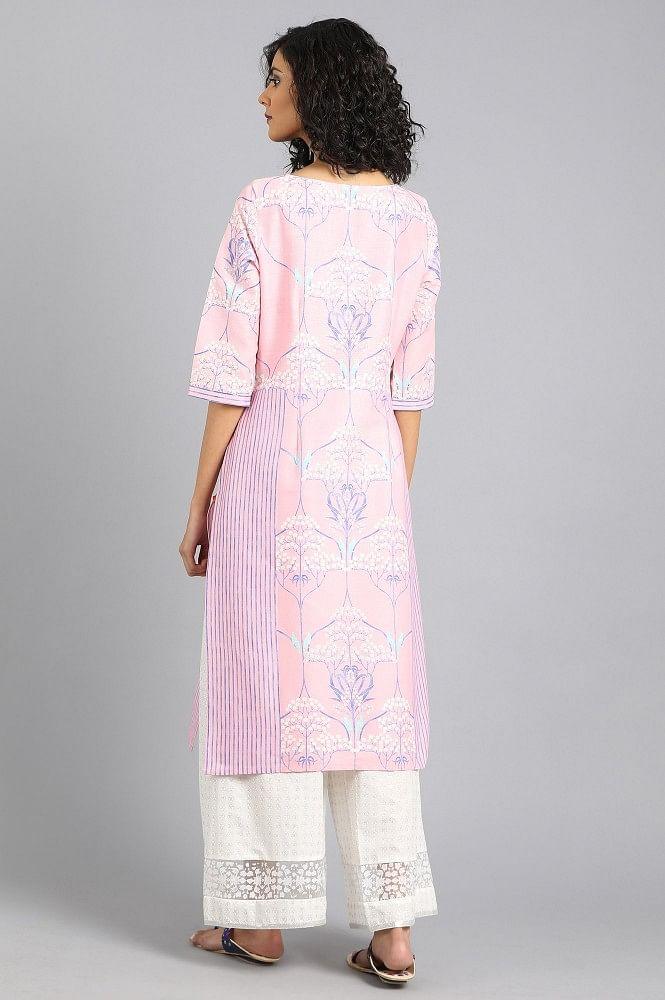 Pink Round Neck Printed kurta - wforwoman