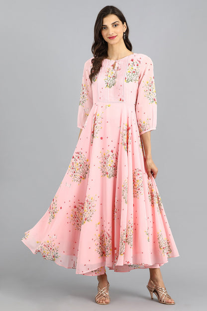 Pink Round Neck Floral Print kurta