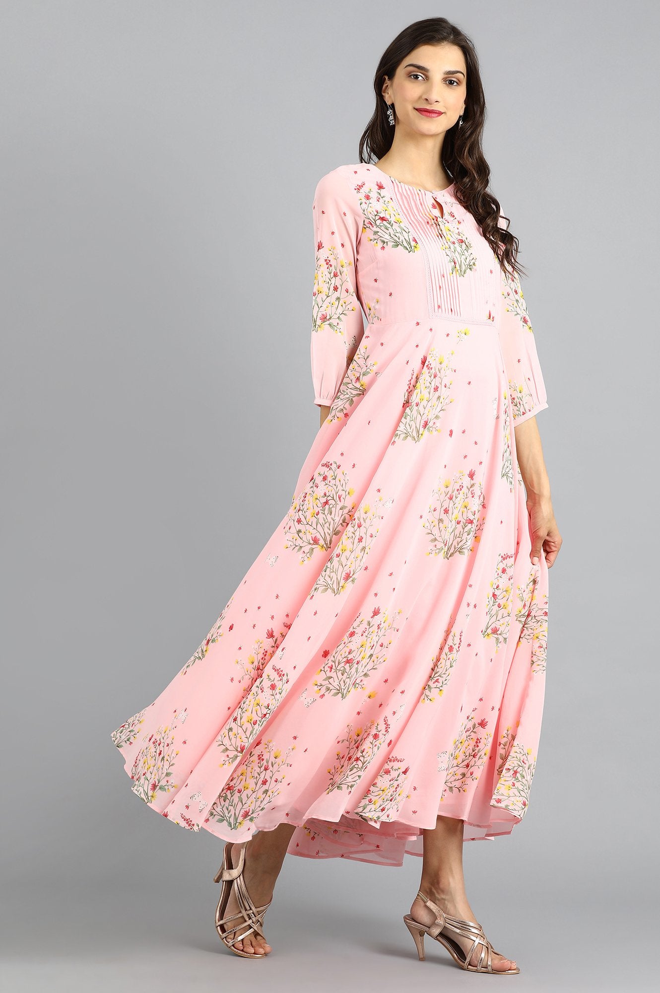 Pink Round Neck Floral Print kurta