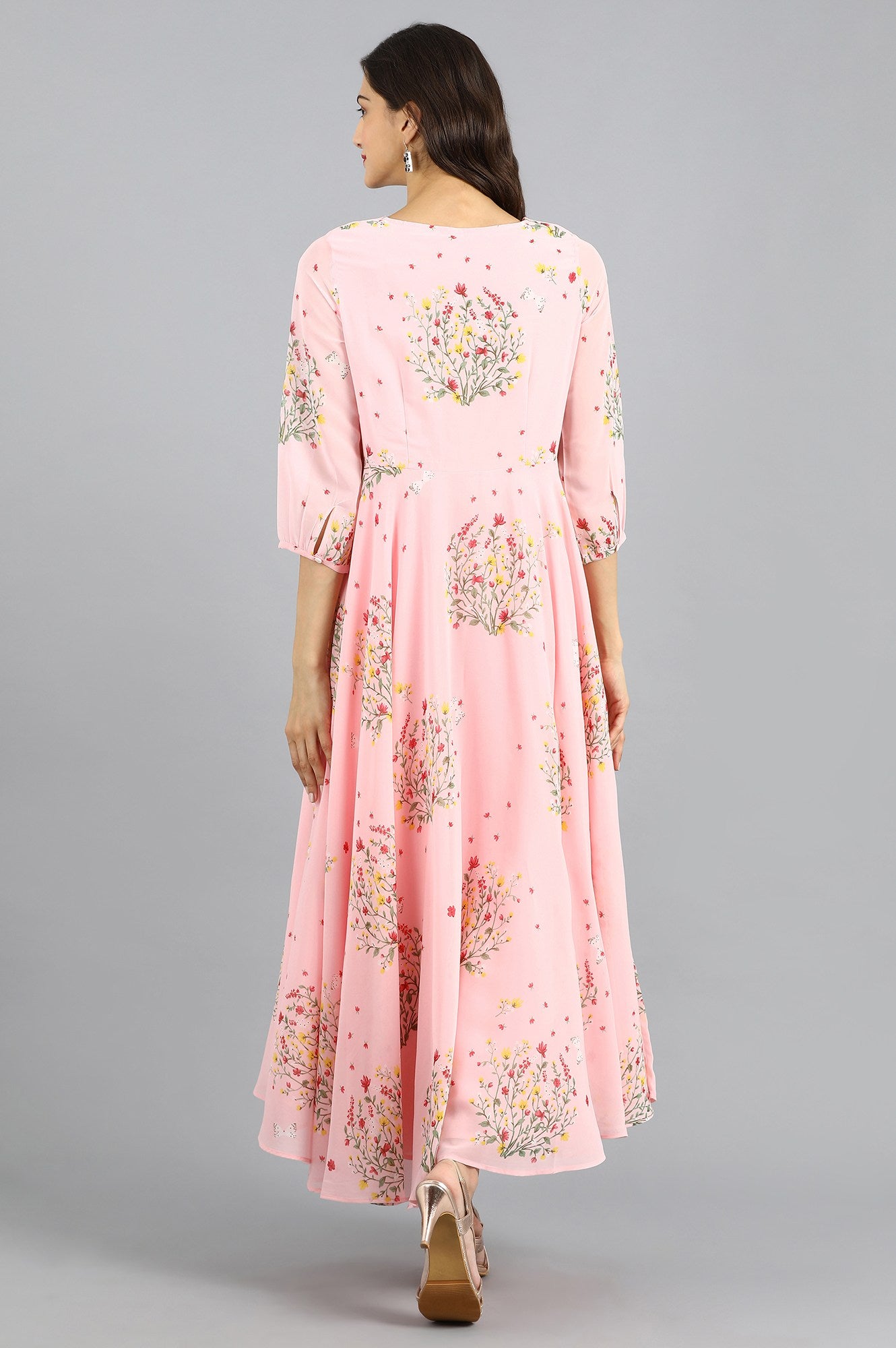 Pink Round Neck Floral Print kurta