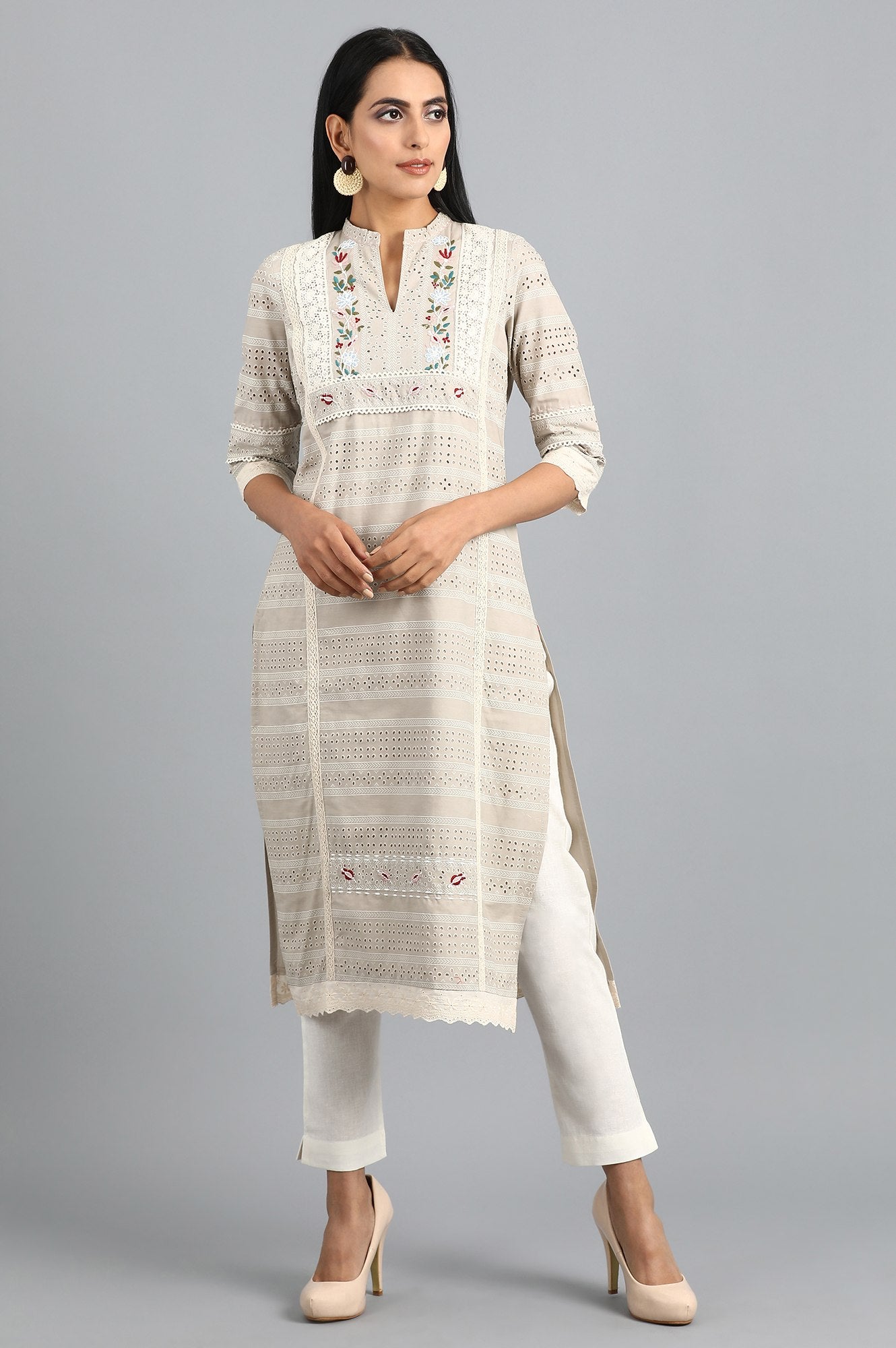 Brown Mandarin Neck Printed kurta