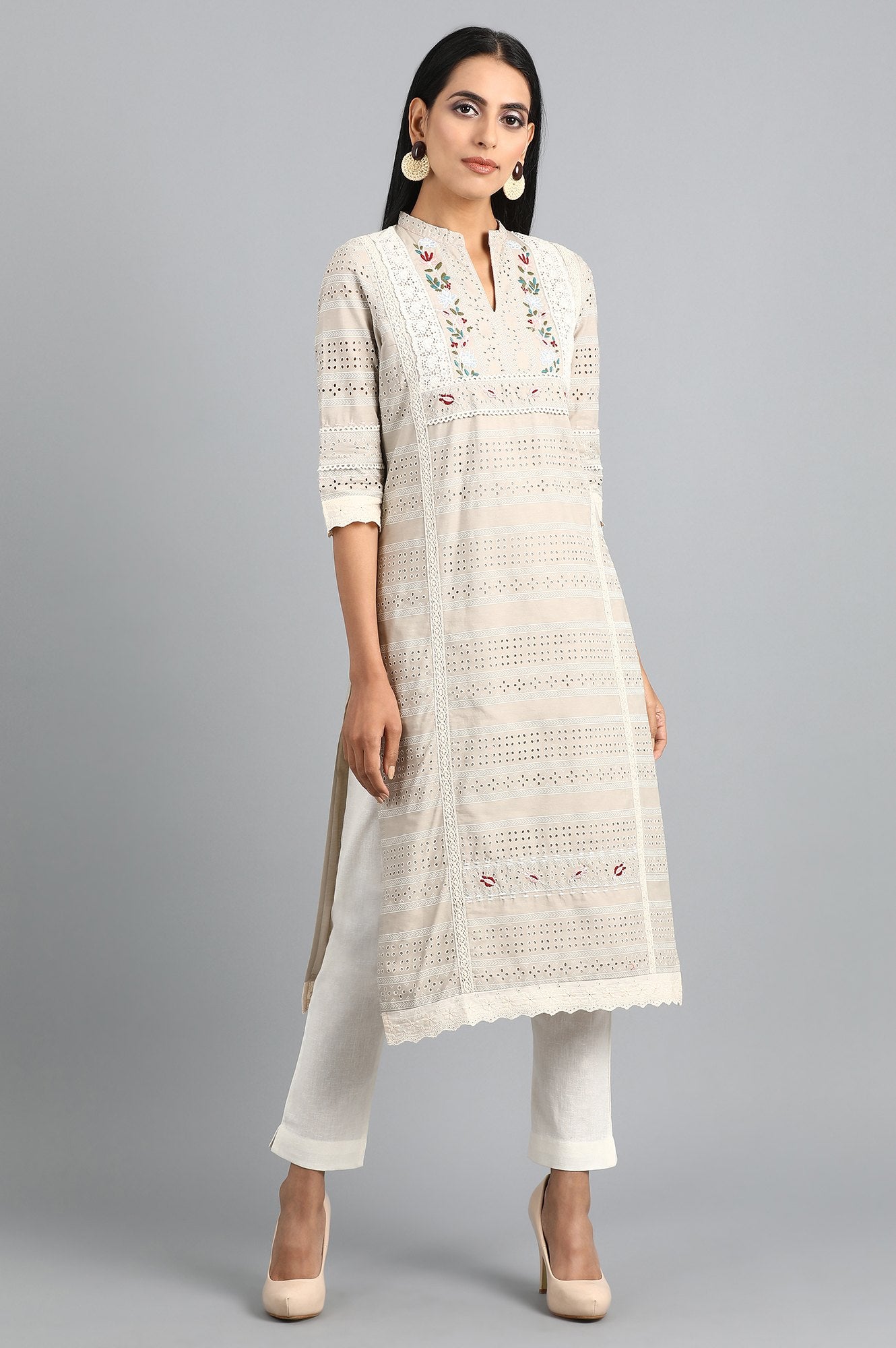 Brown Mandarin Neck Printed kurta