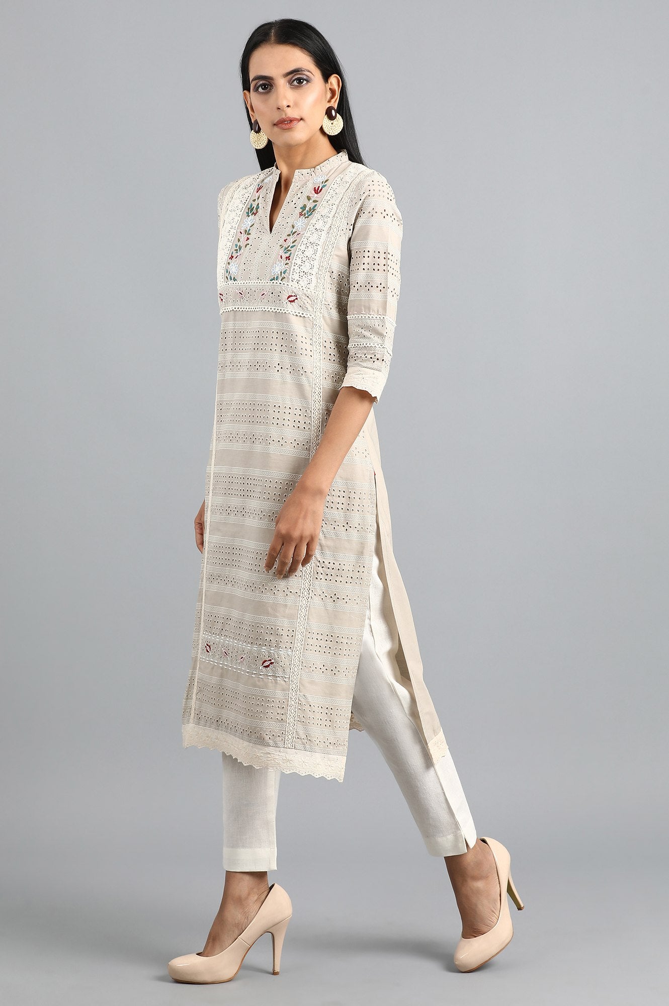 Brown Mandarin Neck Printed kurta