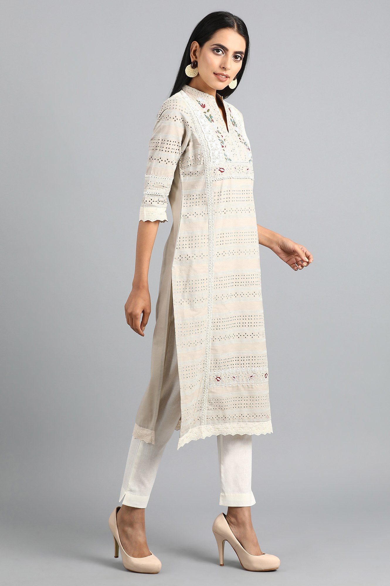 Brown Mandarin Neck Printed kurta