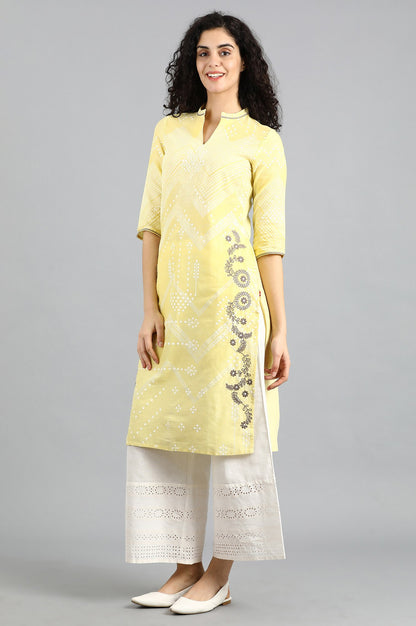 Yellow Mandarin Neck Printed kurta