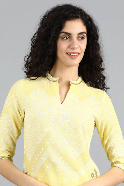 Yellow Mandarin Neck Printed kurta