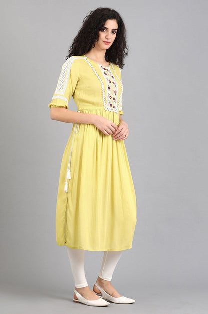 Green Round Neck Tie-up Dress - wforwoman