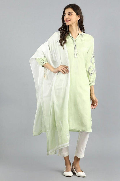 Green Mandarin Neck Solid kurta - wforwoman