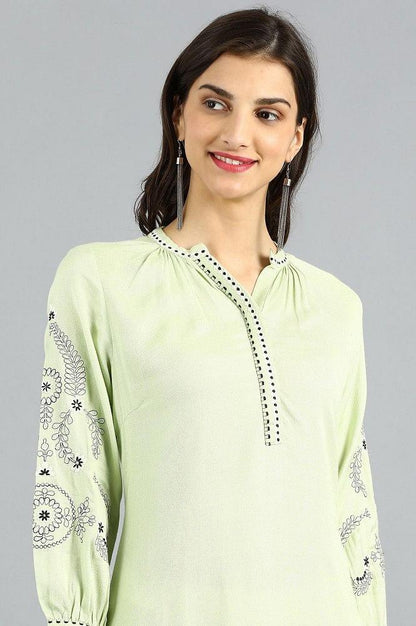 Green Mandarin Neck Solid kurta - wforwoman