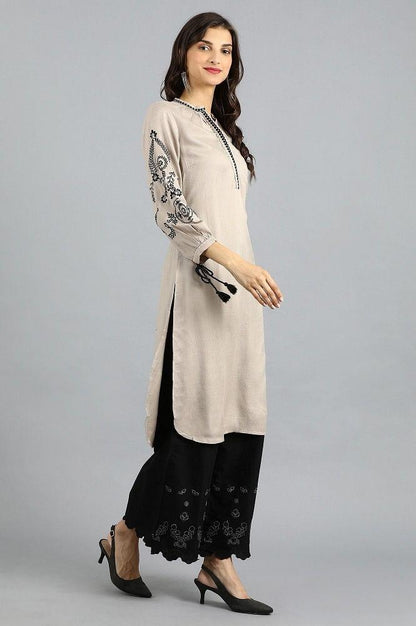 Beige Mandarin Neck Solid kurta - wforwoman