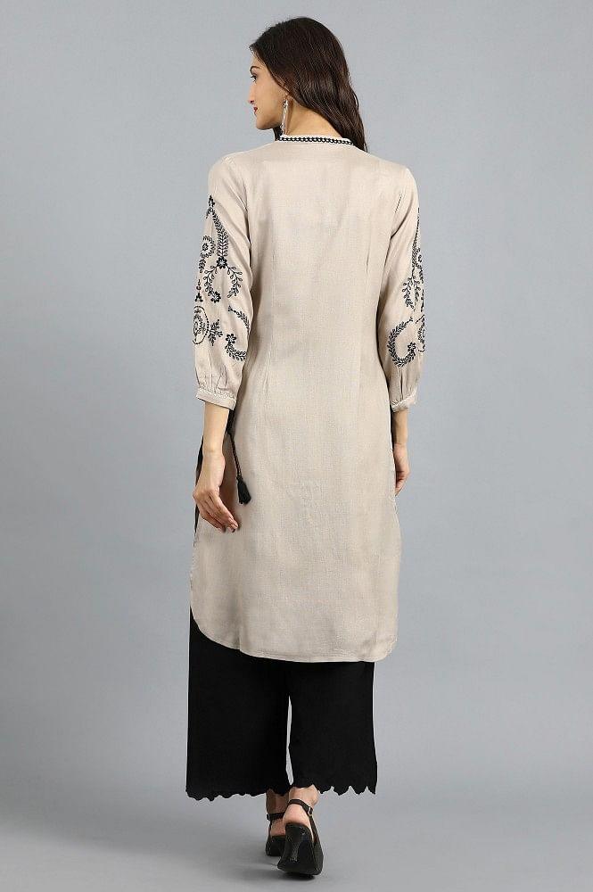 Beige Mandarin Neck Solid kurta - wforwoman