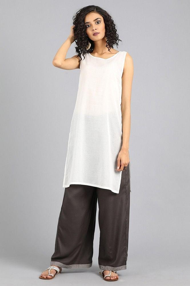 White Round Neck Solid Slip - wforwoman