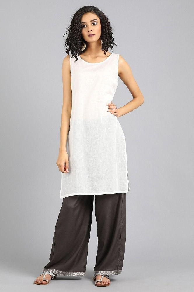 White Round Neck Solid Slip - wforwoman