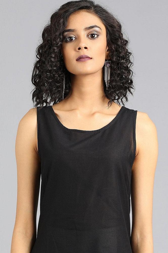 Black Round Neck Solid Slip - wforwoman