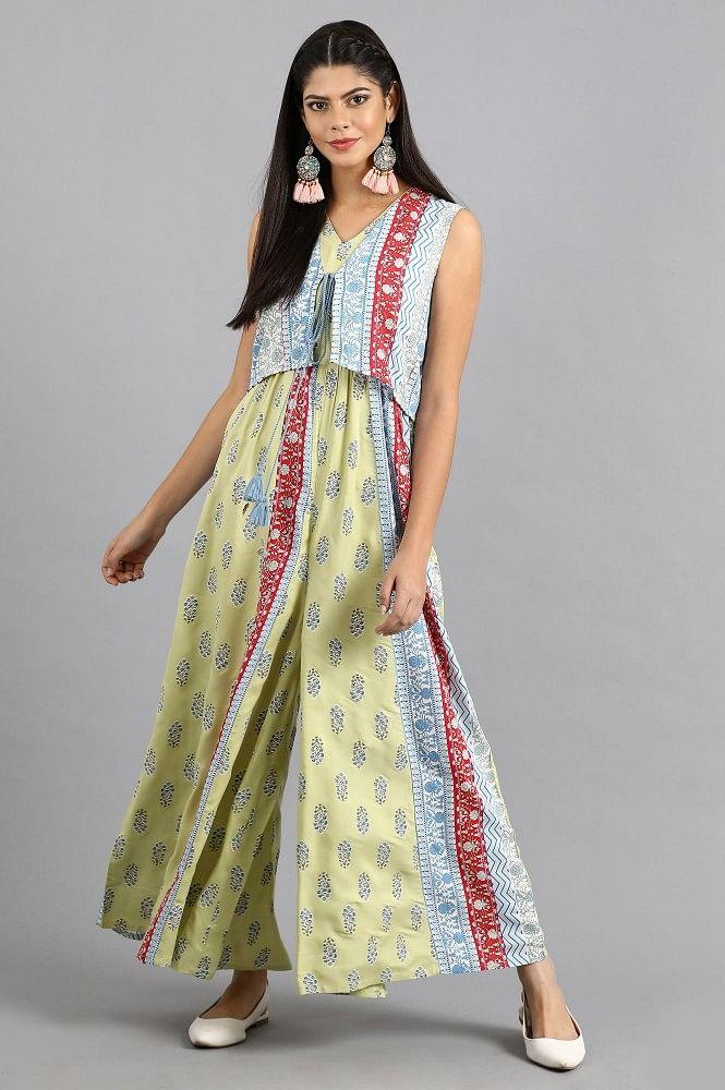 Blue &amp; Green Printed Yolo Dress - wforwoman