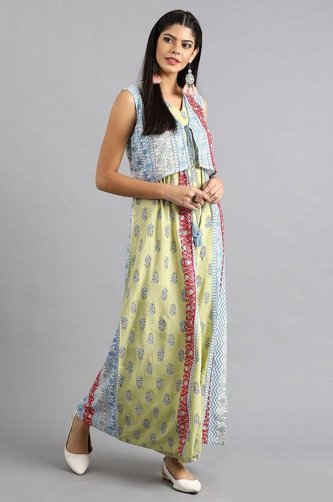 Blue &amp; Green Printed Yolo Dress - wforwoman