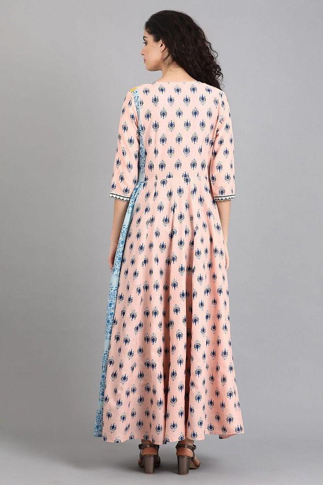 Peach Printed Layered Yolo Dress - wforwoman