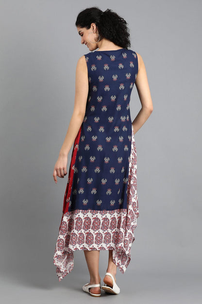 Blue Round Neck Printed kurta - wforwoman