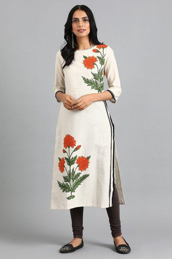 Beige Round Neck Printed kurta