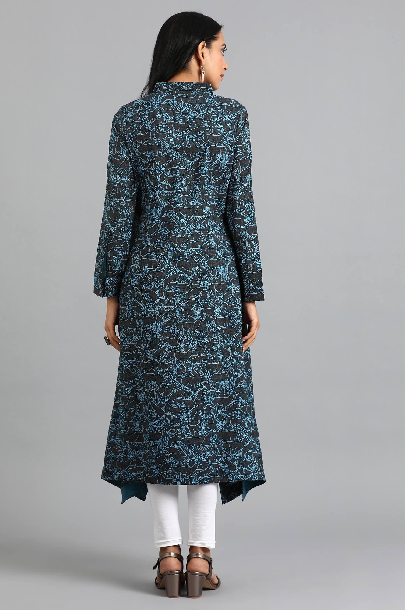 Green Round Neck Printed kurta - wforwoman