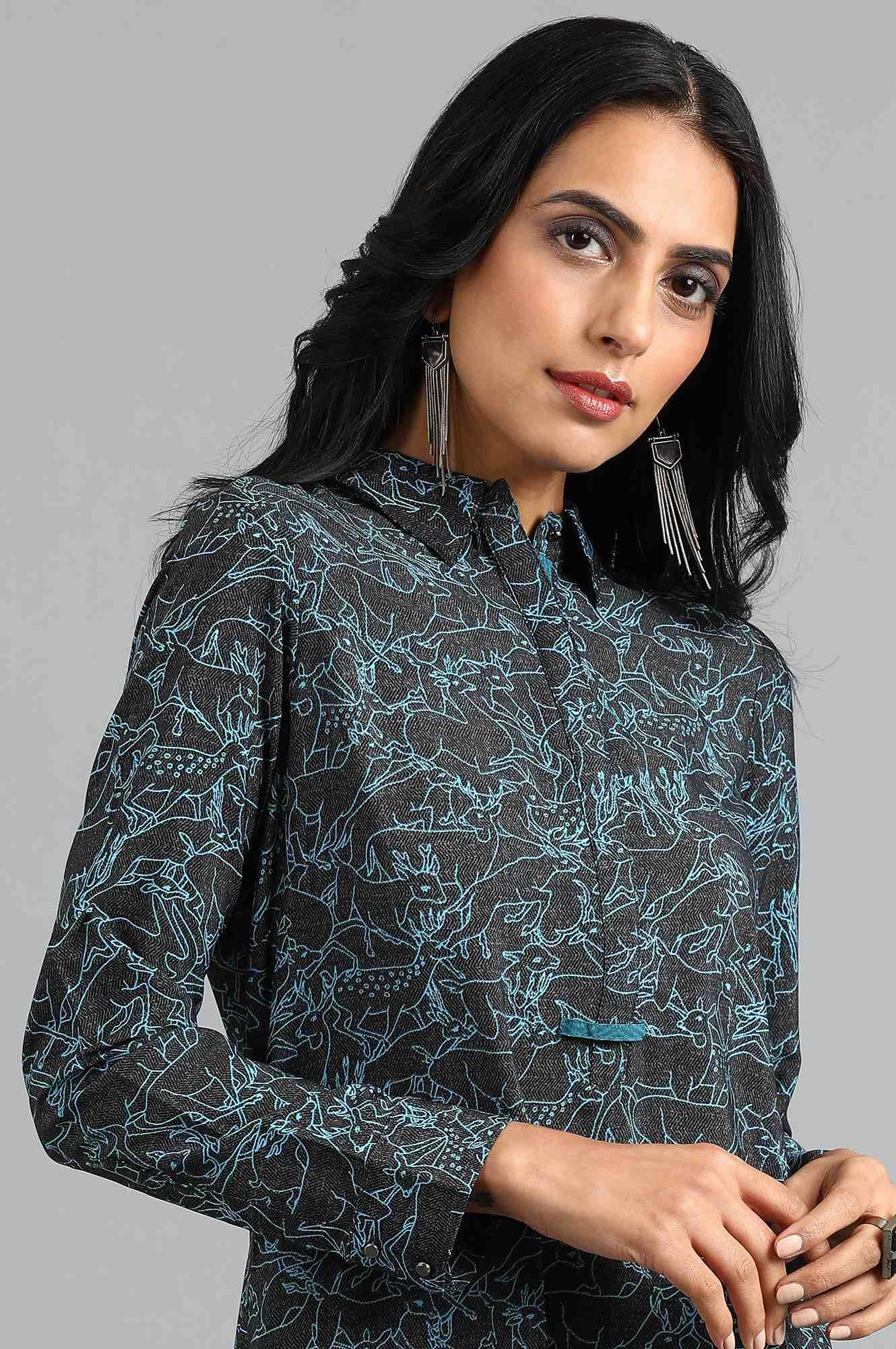 Green Round Neck Printed kurta - wforwoman