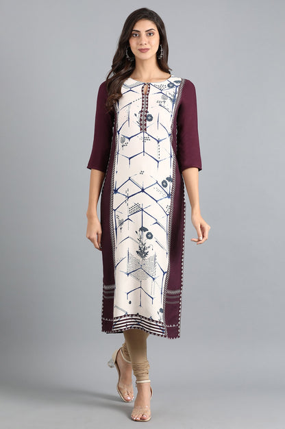 White Round Neck Printed kurta