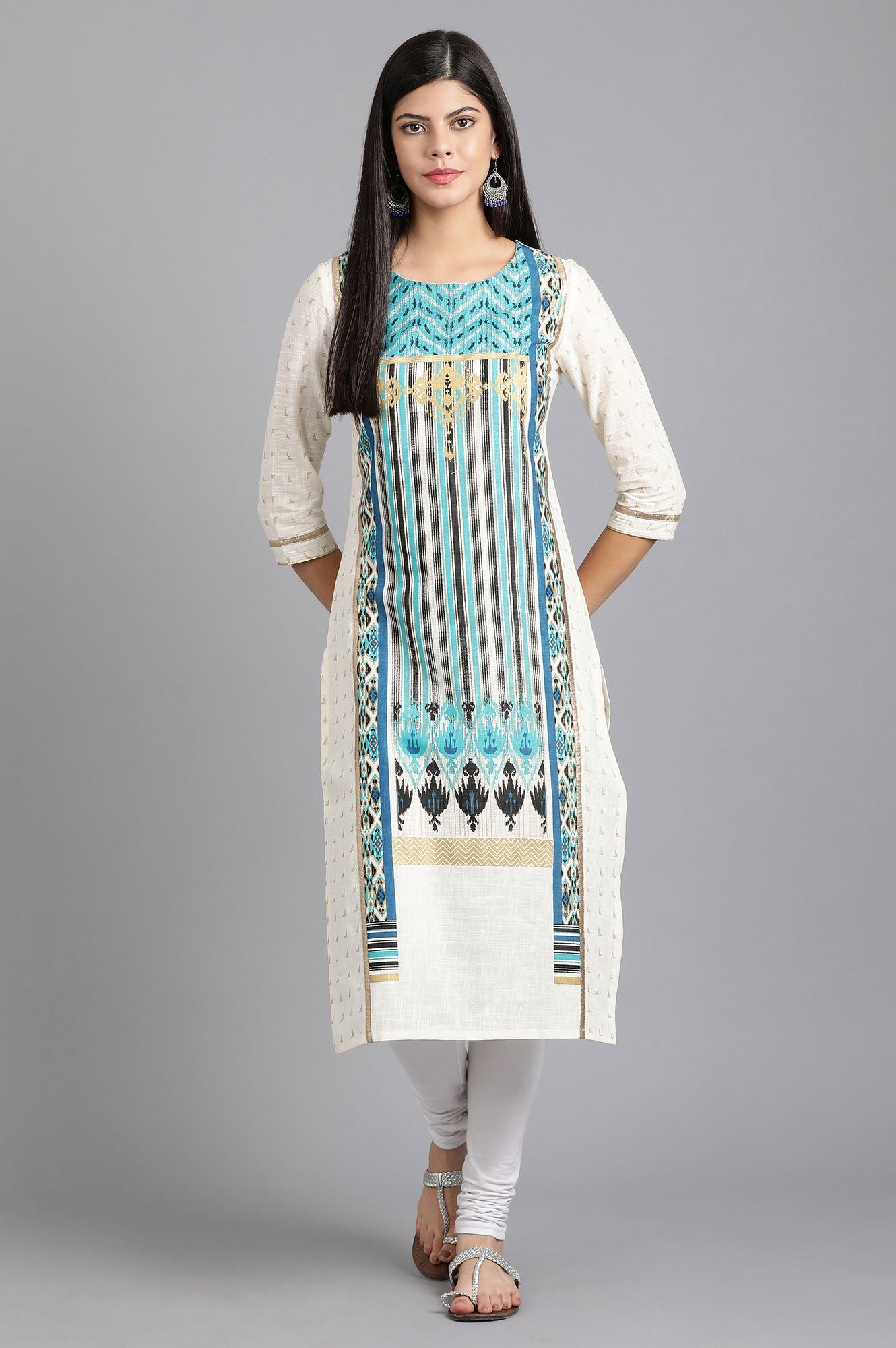 Blue Round Neck Printed kurta