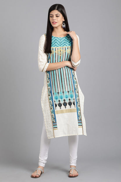 Blue Round Neck Printed kurta