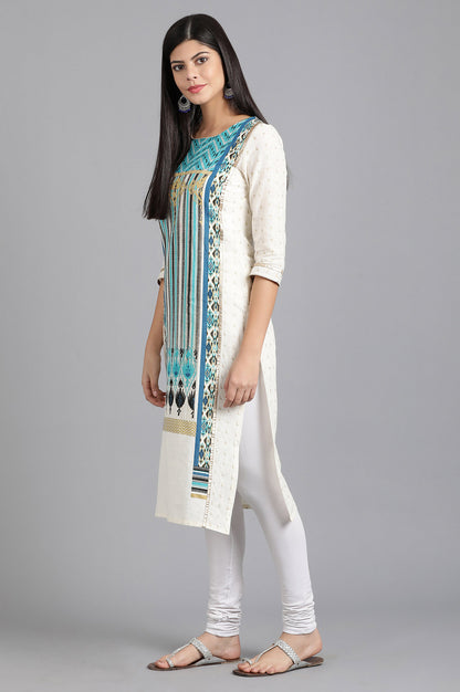 Blue Round Neck Printed kurta