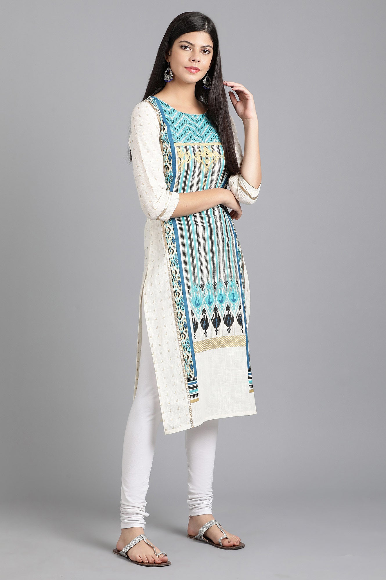 Blue Round Neck Printed kurta