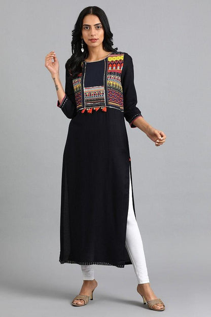 Blue Round Neck Printed kurta - wforwoman