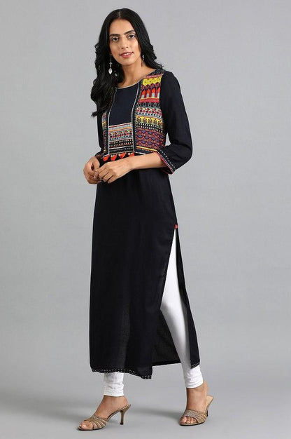 Blue Round Neck Printed kurta - wforwoman