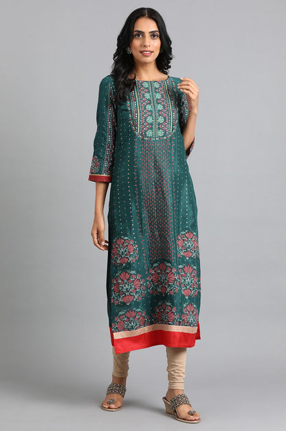 Blue Round Neck Printed kurta