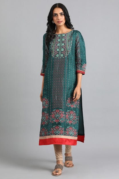 Blue Round Neck Printed kurta