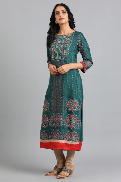 Blue Round Neck Printed kurta